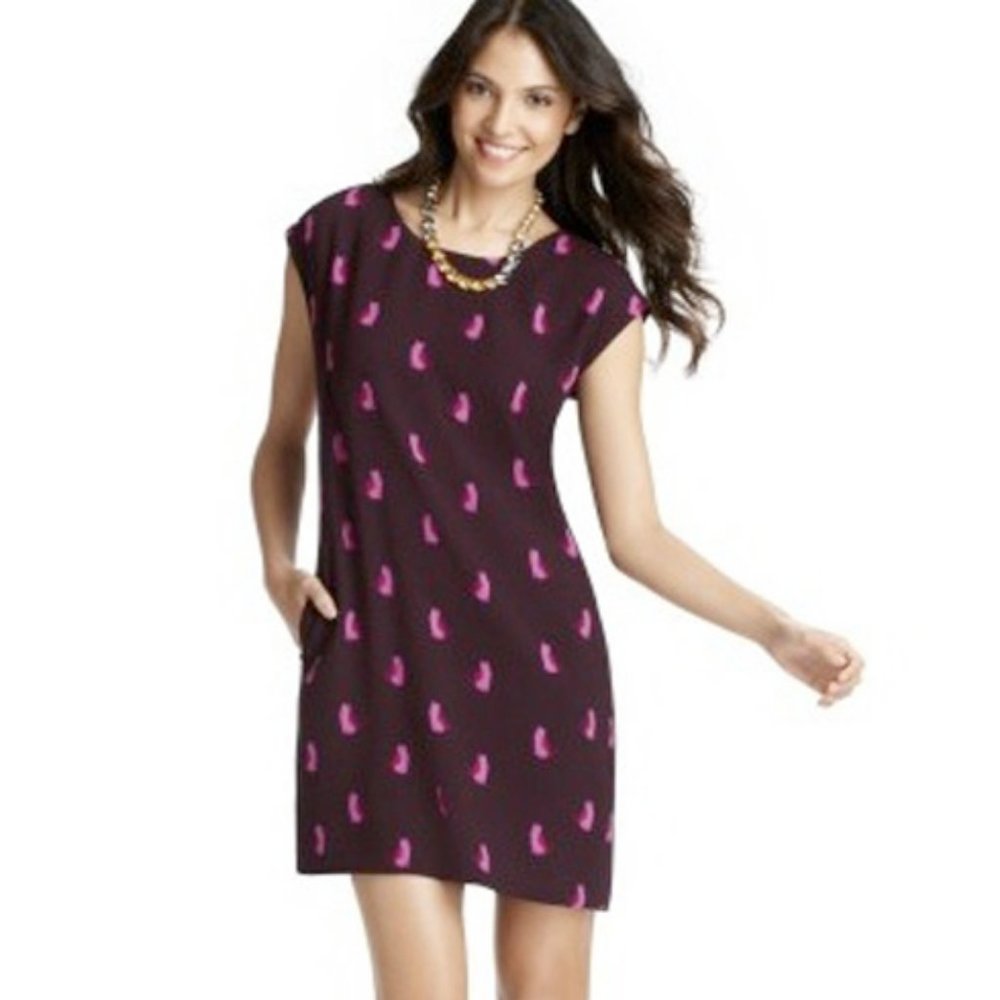 LOFT Burgundy Cat Print Dress